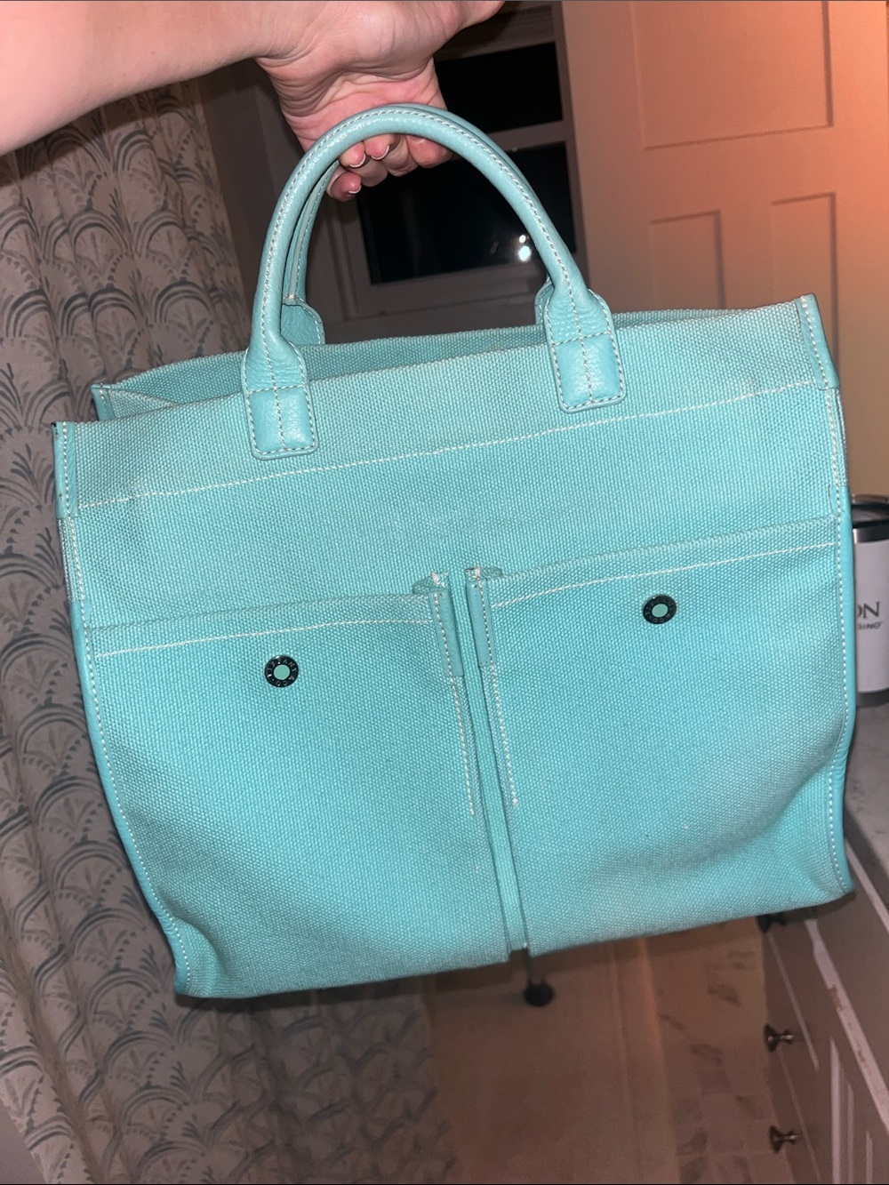 Tiffany & Co. Mint Canvas Tote with Front Zip Pockets